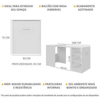 Imagem de Aparador com Mesa Dobrável Multimóveis Cantinho do Café Ibiza FG1001 Branco