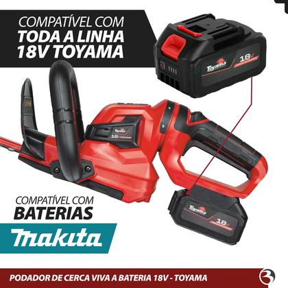 Imagem de Aparador de Cerca Viva Bateria 18V Lâmina 20” e Manopla 90 para Corte Preciso -  Toyama