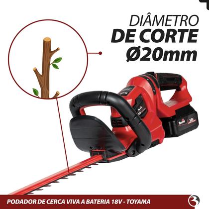 Imagem de Aparador de Cerca Viva Bateria 18V Lâmina 20” e Manopla 90 para Corte Preciso -  Toyama