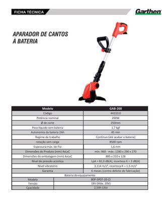 Imagem de Aparador de Grama Garthen 20vcc 200w GAB-200 Sem Bateria
