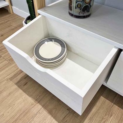 Imagem de Aparador de Madeira Pinus Linea de 4 Prateleiras Ample com 2 Gavetas Branco e Natural