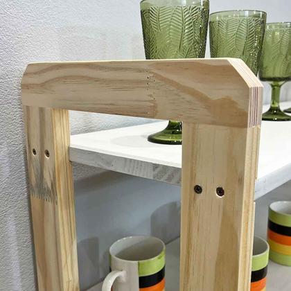 Imagem de Aparador de Madeira Pinus Linea de 4 Prateleiras Ample com 2 Gavetas Branco e Natural