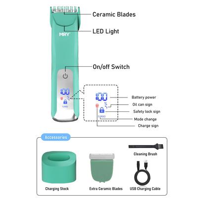 Imagem de Aparador de virilha MRY para homens e mulheres Ipx6 à prova d'água de carregamento USB, aparador elétrico de lâmina leve e cerâmica para homens e mulheres para tratamento púbico/corpo/virilha/rosto/pernas/facial (cor verde)