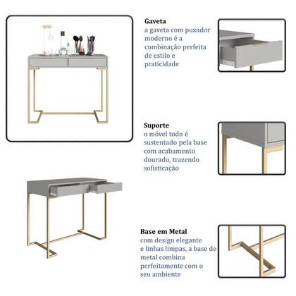 Imagem de Aparador Escrivaninha Industrial 91cm c/ 2 Gavetas Pés Metal