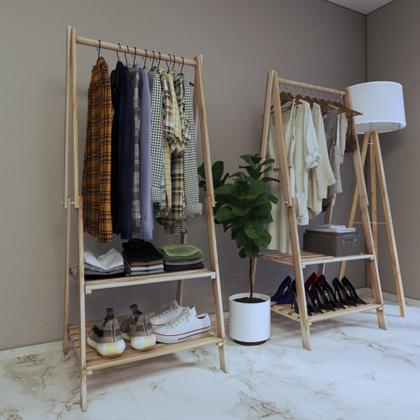 Imagem de Aparador Estilo Arara Dobravel Com Prateleiras Organizadoras De Madeira Pinus