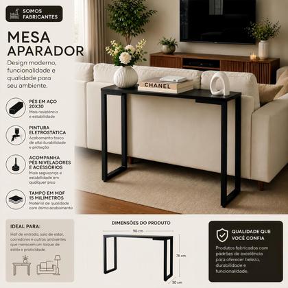 Imagem de Aparador Estilo Industrial Moderno para Hall de Entrada e Sala 76cm Pés de Aço Preto e Tampo MDF