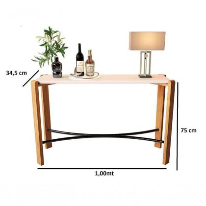 Imagem de Aparador Luxo Decorativo Para Sala De Estar Hall De Entrada - Pés Em Madeira 100cm - Austria - Off White
