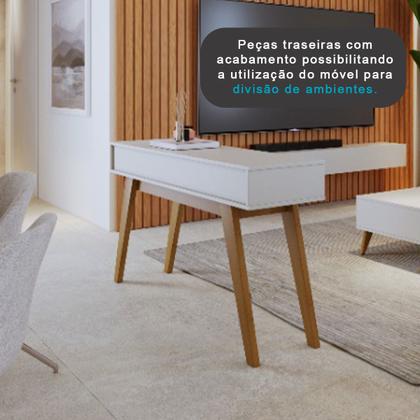 Aparador Para Sala 1 Gaveta Branco Pés em Madeira - Alpoim Imagem de Aparador Para Sala 1 Gaveta Branco Pés em Madeira