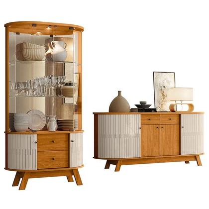 Imagem de Aparador para Sala Buffet Ambiente Mônaco e Cristaleira Moss Cinamomo Off White  Madetec