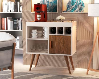 Imagem de Aparador Paris Adega Cantinho do Café com 1 porta e pés palito - Off White com Freijó