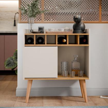 Imagem de Aparador Pequeno Retrô com Adega e Porta Design Moderno Cantinho Sala Estar Florença - Várias Cores