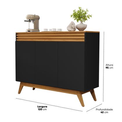 Imagem de Aparador Retrô Moderno 100% MDF com 3 Portas  Buffet Organizador para Sala de Estar e Jantar