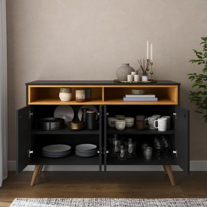 Imagem de Aparador Sala De Estar Buffet Cantinho Do Café Cozinha Armário - Milão 4 Portas Organizador Prático K7 Plus