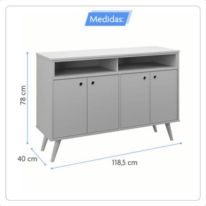 Imagem de Aparador Sala De Estar Buffet Cantinho Do Café Cozinha Armário - Milão 4 Portas Organizador Prático K7 Plus