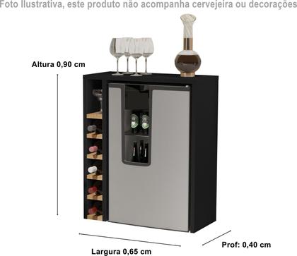 Imagem de Aparador Sala De Estar Com Adega Bar Para Cervejeira Hall De Entrada Preto Com Nature G2 Plus