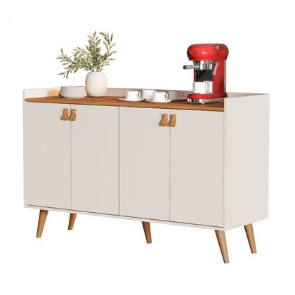 Imagem de Aparador Sala De Estar Pés Palito Retrô Luana 4 Portas Armário Cozinha Prateleira Interna GB Plus