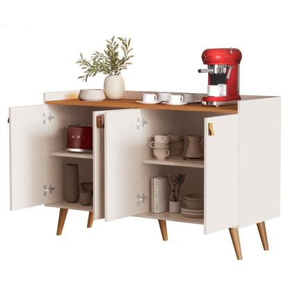 Imagem de Aparador Sala De Estar Pés Palito Retrô Luana 4 Portas Armário Cozinha Prateleira Interna GB Plus