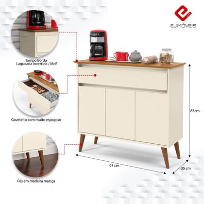 Imagem de Aparador Sala De Estar Retrô Balcão Buffet Com Gaveta E 3 Portas Cairo Cores G2 Plus
