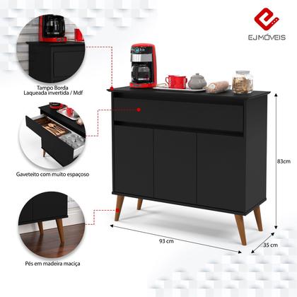 Imagem de Aparador Sala De Estar Retrô Balcão Buffet Com Gaveta E 3 Portas Cairo Cores G2 Plus