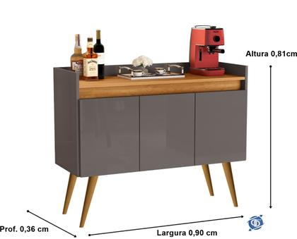 Imagem de Aparador Sala De Estar Retrô Buffet Cantinho Café Armário Luxo 3 Portas Prateleira Interna G2 Plus