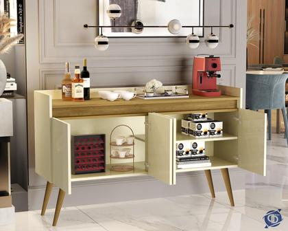 Imagem de Aparador Sala De Estar Retrô Buffet Cantinho Do Café Hall De Entrada Luxo 4 Portas Off White Madeirado G2 Plus