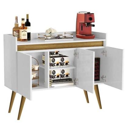 Imagem de Aparador Sala De Estar Retrô Buffet Cantinho Do Café Luxo 3 Portas Prateleira Interna Branco Com Madeirado G2 Plus