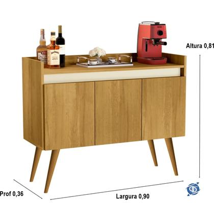 Imagem de Aparador Sala De Estar Retrô Buffet Cantinho Do Café Luxo 3 Portas Prateleira Interna Madeirado Com Off White G2 Plus