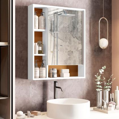 Imagem de Aparador Suspenso Espelho Para Banheiro Com Nichos e Prateleiras