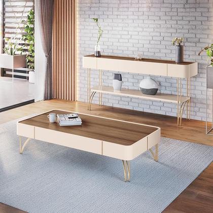 Imagem de Aparador Vivant e Mesa de Centro Cadenza Off White Castanho  HB Móveis