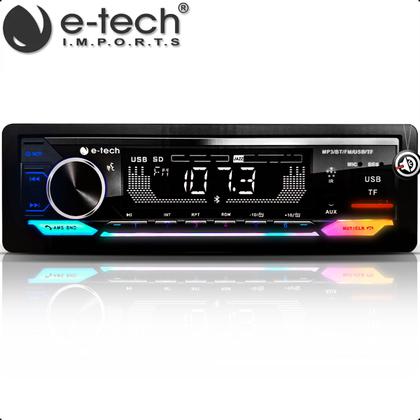 Imagem de Aparelho Auto Radio Automotivo 1 Din Som pra carro Mp3 Player E-tech Premium Plus Com Rgb Bluetooth Usb Sd Carrega celular Saida Subwoofer + Controle