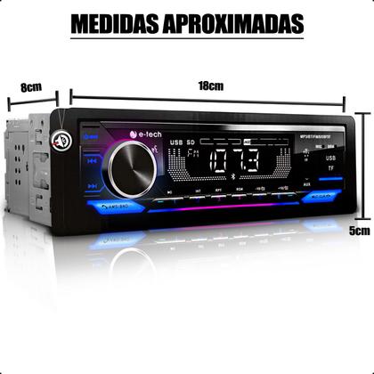 Imagem de Aparelho Auto Radio Automotivo 1 Din Som pra carro Mp3 Player E-tech Premium Plus Com Rgb Bluetooth Usb Sd Carrega celular Saida Subwoofer + Controle