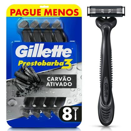 Imagem de Aparelho Barbear Gillette Prestobarba 3 Carvão Carbono 8 Unidades