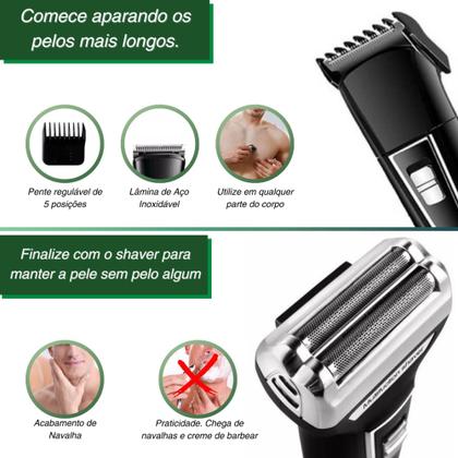 Imagem de Aparelho De Barbear Depilador Elétrico 3 Em 1 - Recarregável Kemei Shaver KM-6776