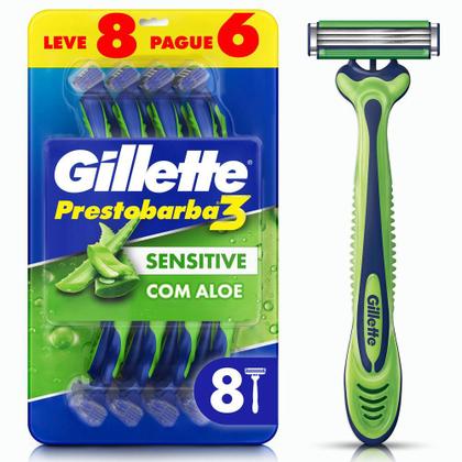Imagem de Aparelho de Barbear Prestobarba 3 Gillette Sensecare c/ 8 Unidades