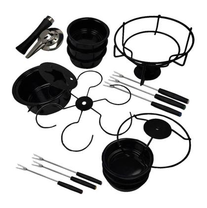 Imagem de Aparelho De Fondue Esmaltado Viena Carroussel Potes Giratorio 16 Peças Serviço Conjunto Kit Base Giratória Carrossel Carne Queijo Chocolate Alto Padrão Qualidade Forma Inox
