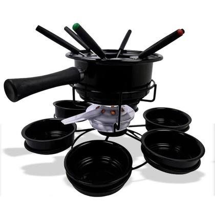 Imagem de Aparelho De Fondue Esmaltado Viena Carroussel Potes Giratorio 16 Peças Serviço Conjunto Kit Base Giratória Carrossel Carne Queijo Chocolate Alto Padrão Qualidade Forma Inox