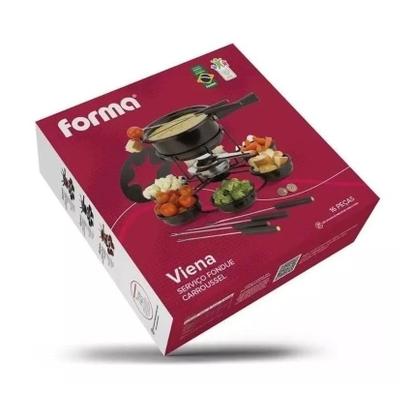 Imagem de Aparelho De Fondue Esmaltado Viena Carroussel Potes Giratorio 16 Peças Serviço Conjunto Kit Base Giratória Carrossel Carne Queijo Chocolate Alto Padrão Qualidade Forma Inox