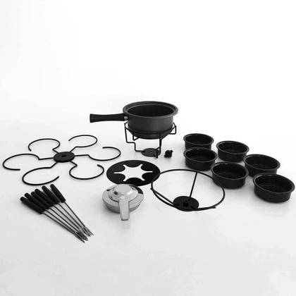 Imagem de Aparelho De Fondue Esmaltado Viena Carroussel Potes Giratorio 16 Peças Serviço Conjunto Kit Base Giratória Carrossel Carne Queijo Chocolate Alto Padrão Qualidade Forma Inox