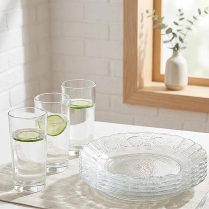 Imagem de Aparelho de Jantar 12 Peças 6 Pratos + 6 Copos 225ml