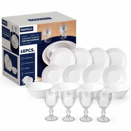 Imagem de Aparelho De Jantar 16 Peças Com Taça Diamond Fratelli