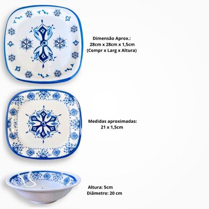 Imagem de Aparelho de Jantar 18 Peças Melamina Mandala Azul e Branco