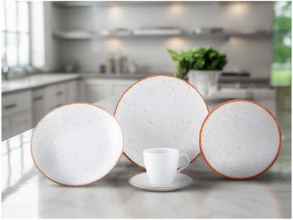 Imagem de Aparelho de Jantar 20 Peças Tramontina Redondo Porcelana Branco e Marrom Mare