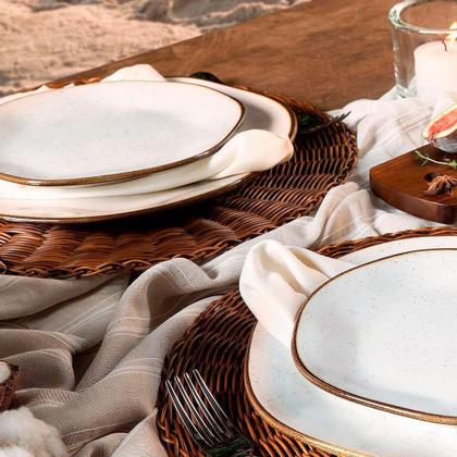 Imagem de Aparelho de Jantar 42 Peças de Porcelana Oxford Ryo Maresia, Branco/Marrom