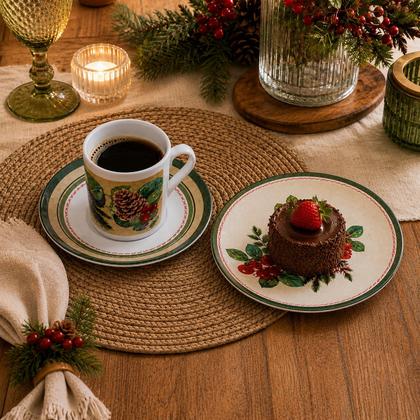 Imagem de Aparelho de Jantar e Café Com 30 Peças Estampa Natalina Pinhas Berries Melamina