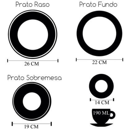 Imagem de Aparelho de Jantar e Chá 20 Peças 100% Vidro Salermo Fratelli Jogo Conjunto de Jantar Chá 20 Peças Xícaras Pratos