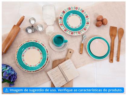 Aparelho de Jantar e Chá 20 Peças Biona de Cerâmica Redondo Branco e Azul Claro Donna Imagem de Aparelho de Jantar e Chá 20 Peças Biona de Cerâmica Redondo Branco e Azul Claro Donna