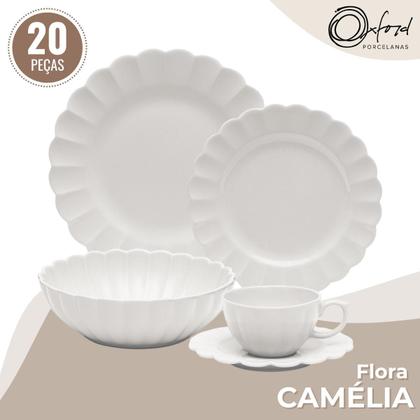 Imagem de Aparelho de Jantar e Chá 20 Peças Flora Camelia Porcelana Oxford