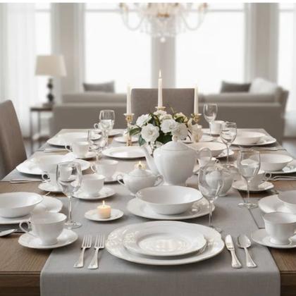 Imagem de Aparelho de Jantar e Chá 42pç Camélia Porcelana Fio Ouro L'Hermitage