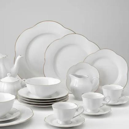 Imagem de Aparelho de Jantar e Chá 42pç Camélia Porcelana Fio Ouro L'Hermitage