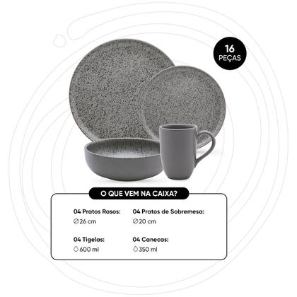 Imagem de Aparelho de Jantar e Lanche 16 Peças Oxford Flat Gray